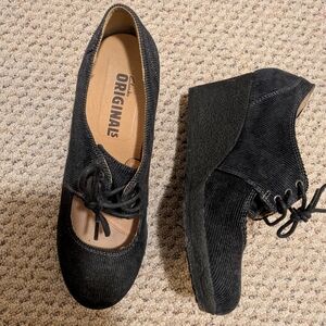 Clarks Black Corduroy Wedge Shoes